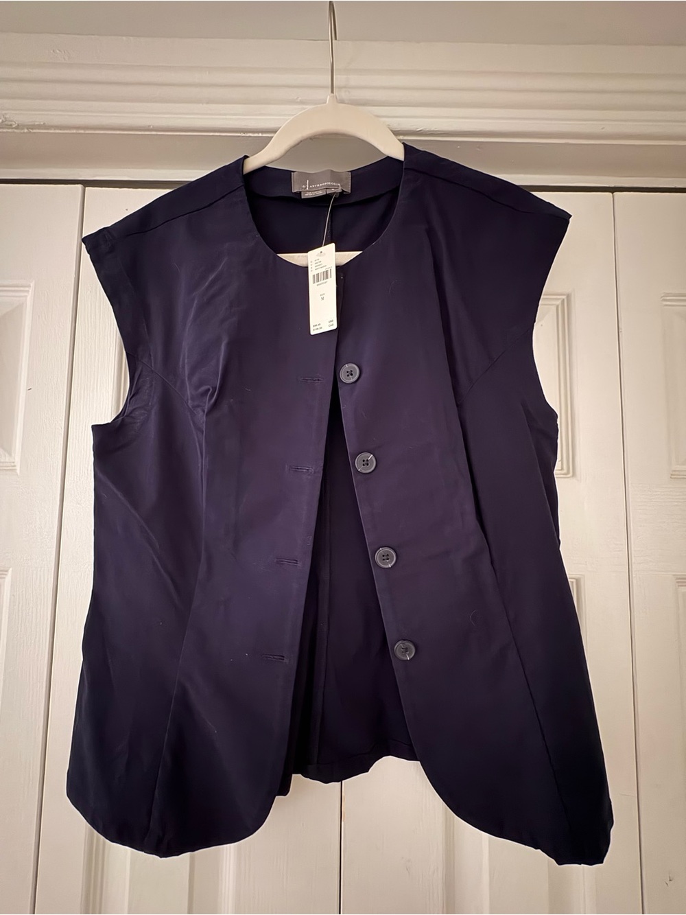 Anthropologie Navy Sleeveless Button Front Top